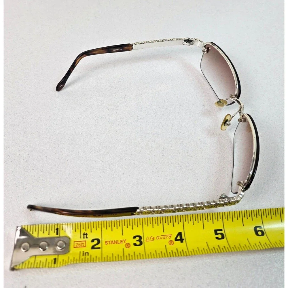 BRIGHTON Juanita Rimless Sunglasses Silver Filigree Scroll Arms Brown Gradient